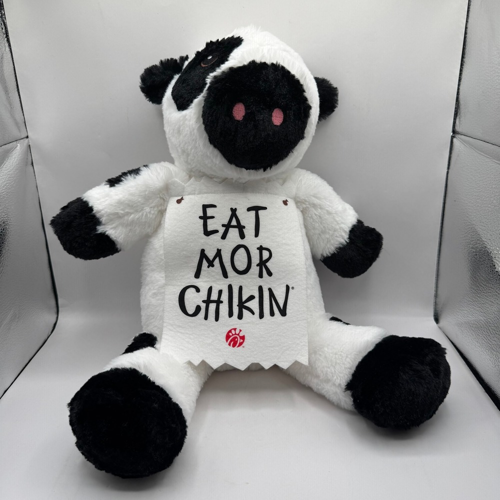 Chick-fil-A Plush Cow Unisex Small White Black Eat Mor Chikin Mascot 2024 18in